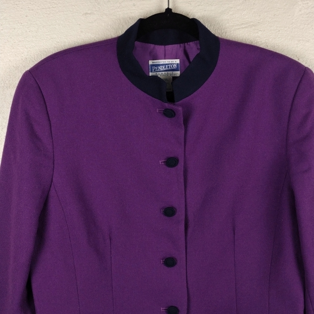 Pendleton Classic Wool Purple Mandarin Collar But… - image 2